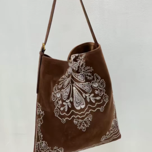 Handmade Ethnic Embroidered Suede Tote Bag Large Shoulder Purse