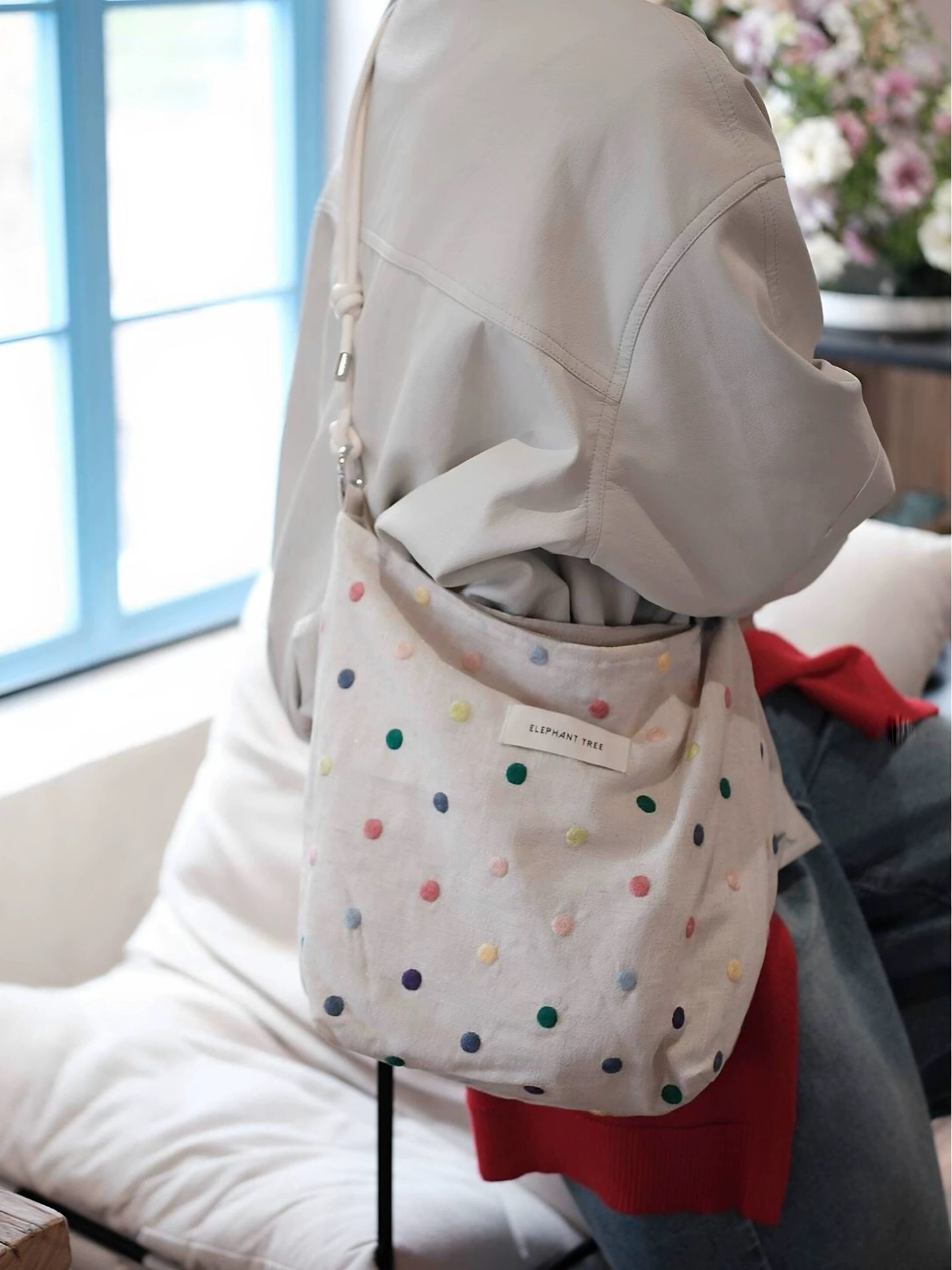 Handmade Colorful Dot Hobo Shoulder Bag - Image 5