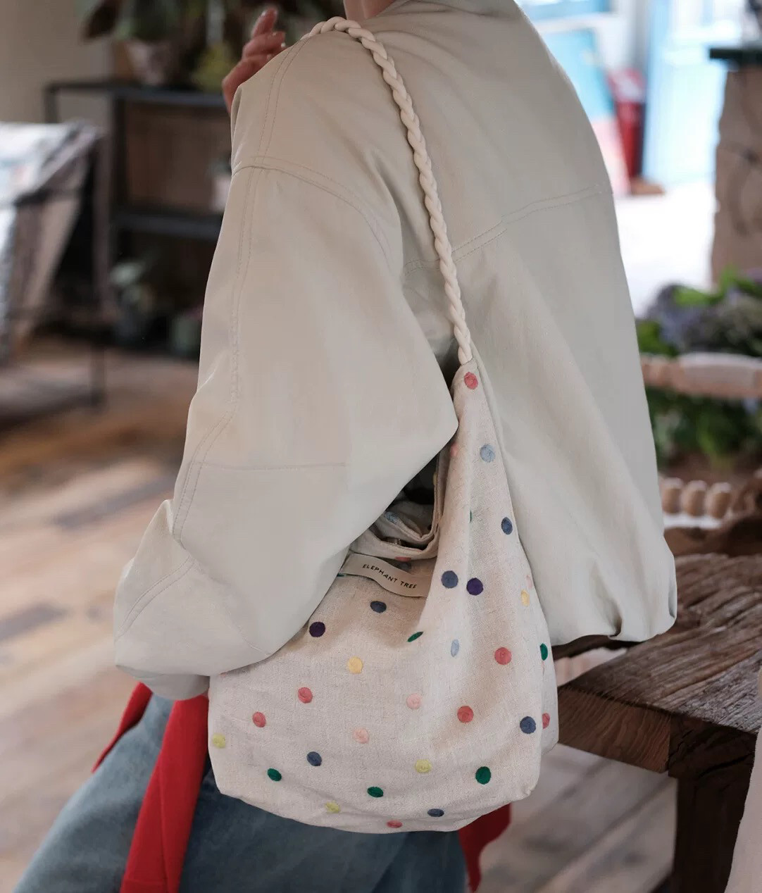 Handmade Colorful Dot Hobo Shoulder Bag - Image 8