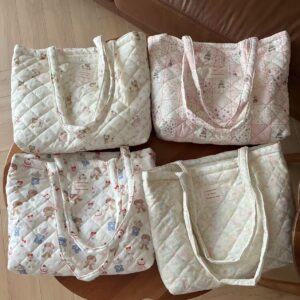  Quilted Floral Animal Tote Bag, Large Capacity Mommy Shoulder Bag