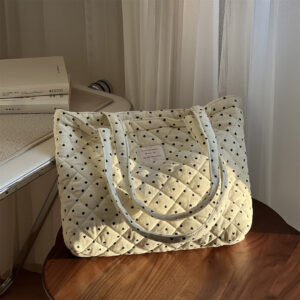 Corduroy Quilted Shoulder Tote Bag, Large Capacity Soft Padded Daily Handbag for Women