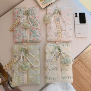 Quilted Small Pouch Bag, Cute Floral Gingham Coin Purse with Heart Charm